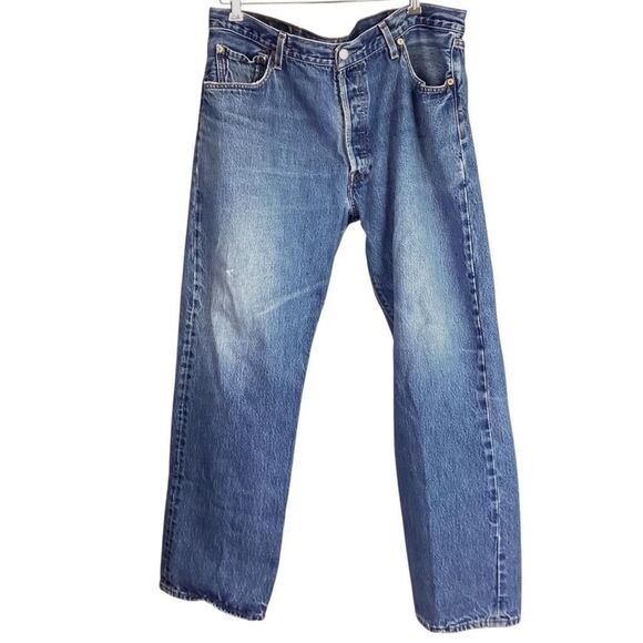 Levis 501 Buttonfly Jeans Mens 40x32 (38x30) Blue Straight Medium Y2K Vintage - Picture 1 of 11